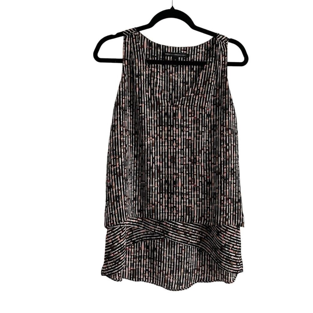 White House Black Market S Black Multicolor Stripe Sleeveless Swing Hi/Lo Blouse
